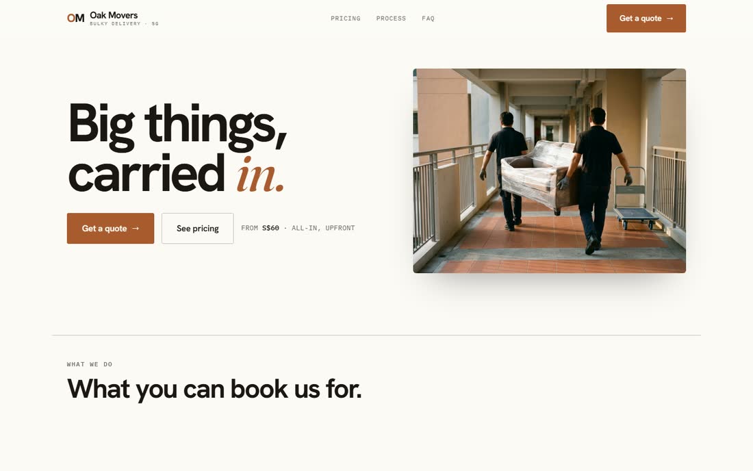 The oakmovers.com home page.